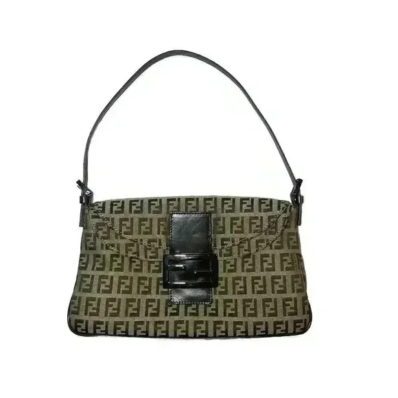 FENDI Zucchino Monogram Double Flap Baguette Shoulder Bag Brown FF Vintage Y2K - Picture 4 of 16